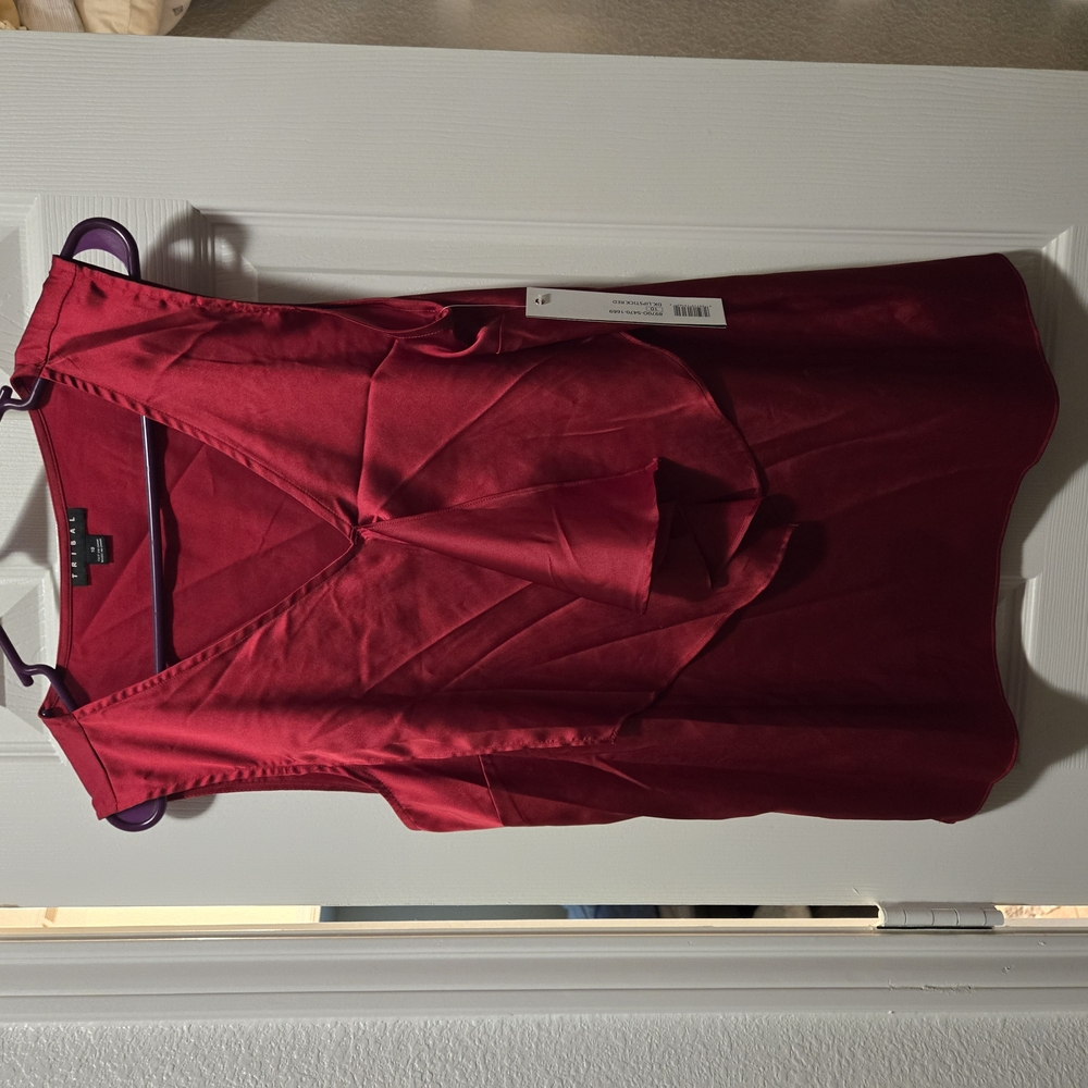 "Going Out Top" Red Satin Blouse by Tribal